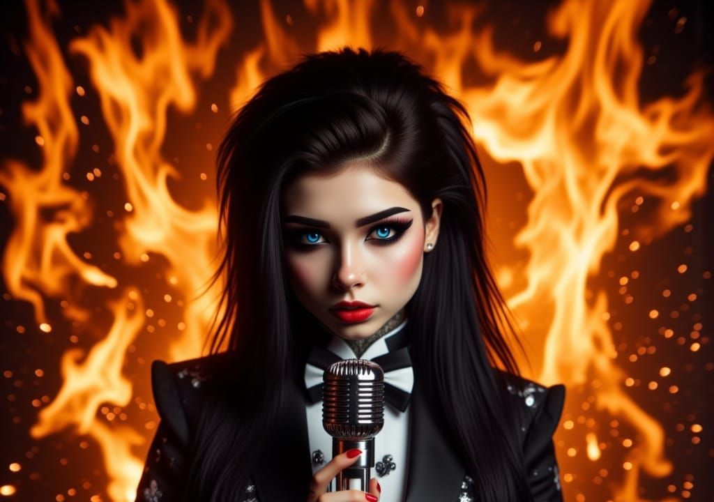 Victorian Performer in Fiery Flames