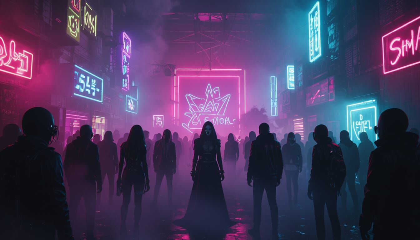 Neon Emo Crowd in Digital Matte Painting