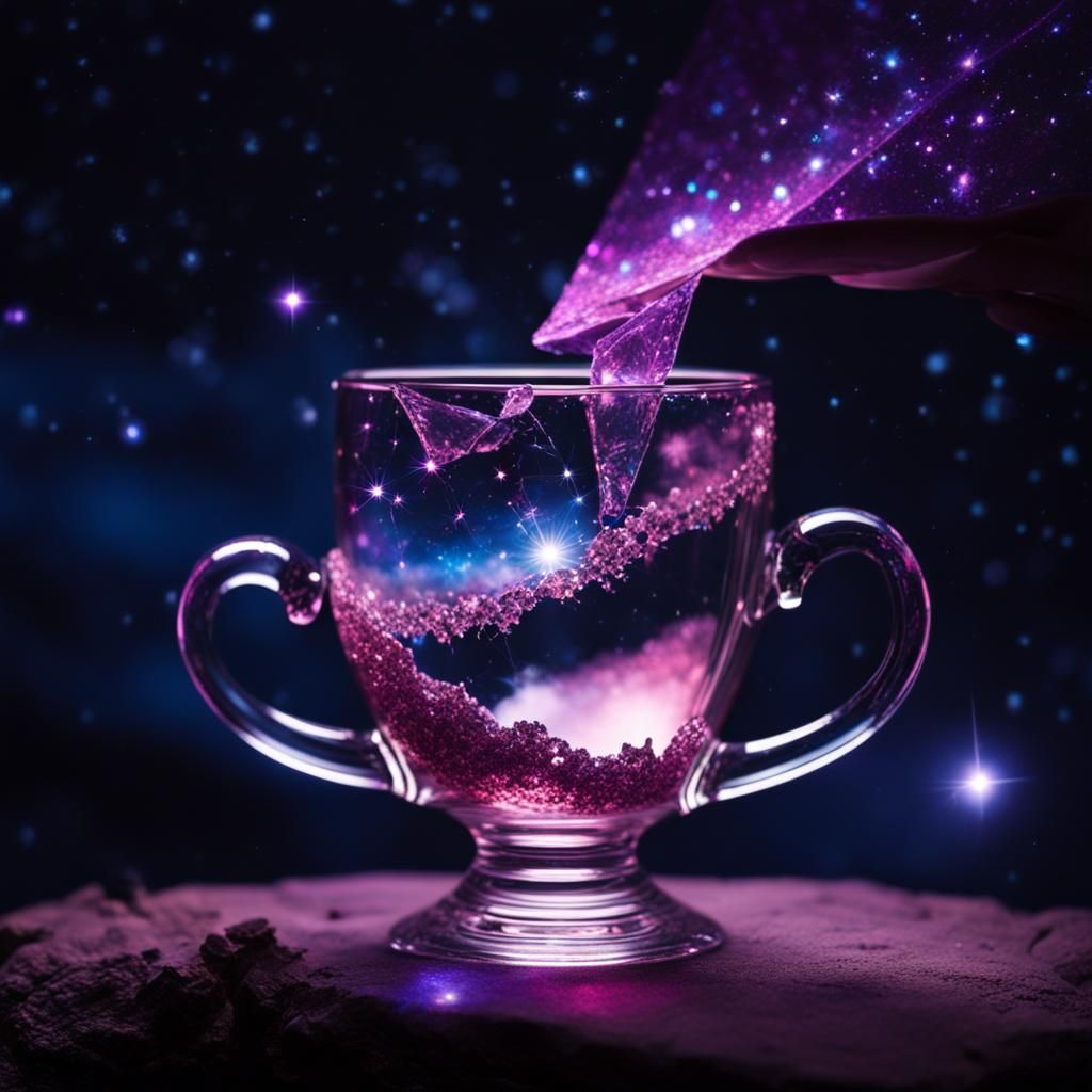 Galactic Tea: A Crystal Teacup in Fantasy Style
