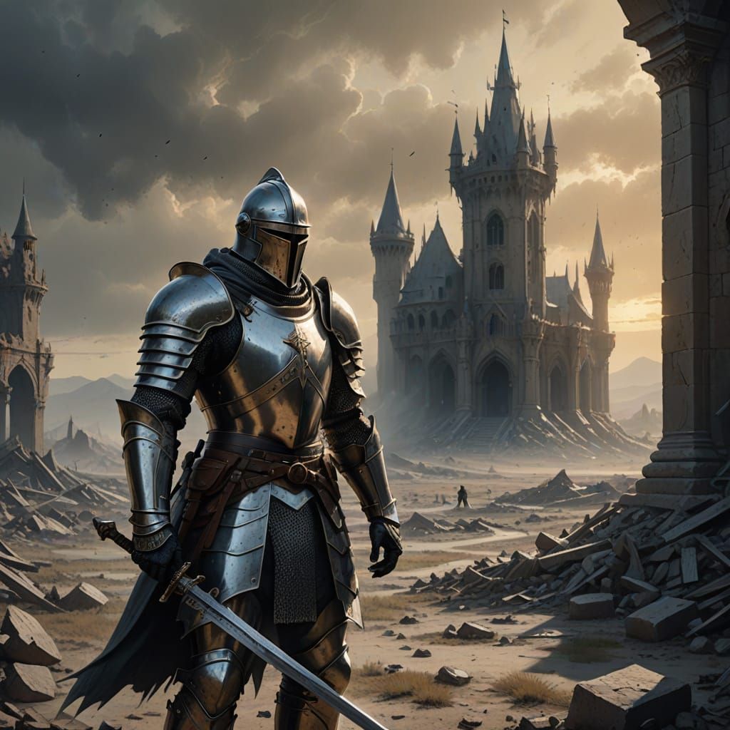 Knight on Desolate Battlefield - Dark Fantasy Art