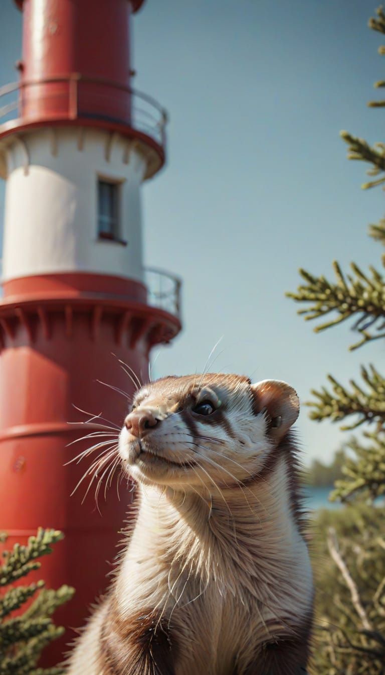 Ferret Basks on Historic Lighthouse