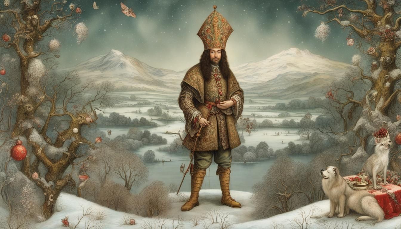 Alien Predator in Tudor Landscape, Festive Portrait