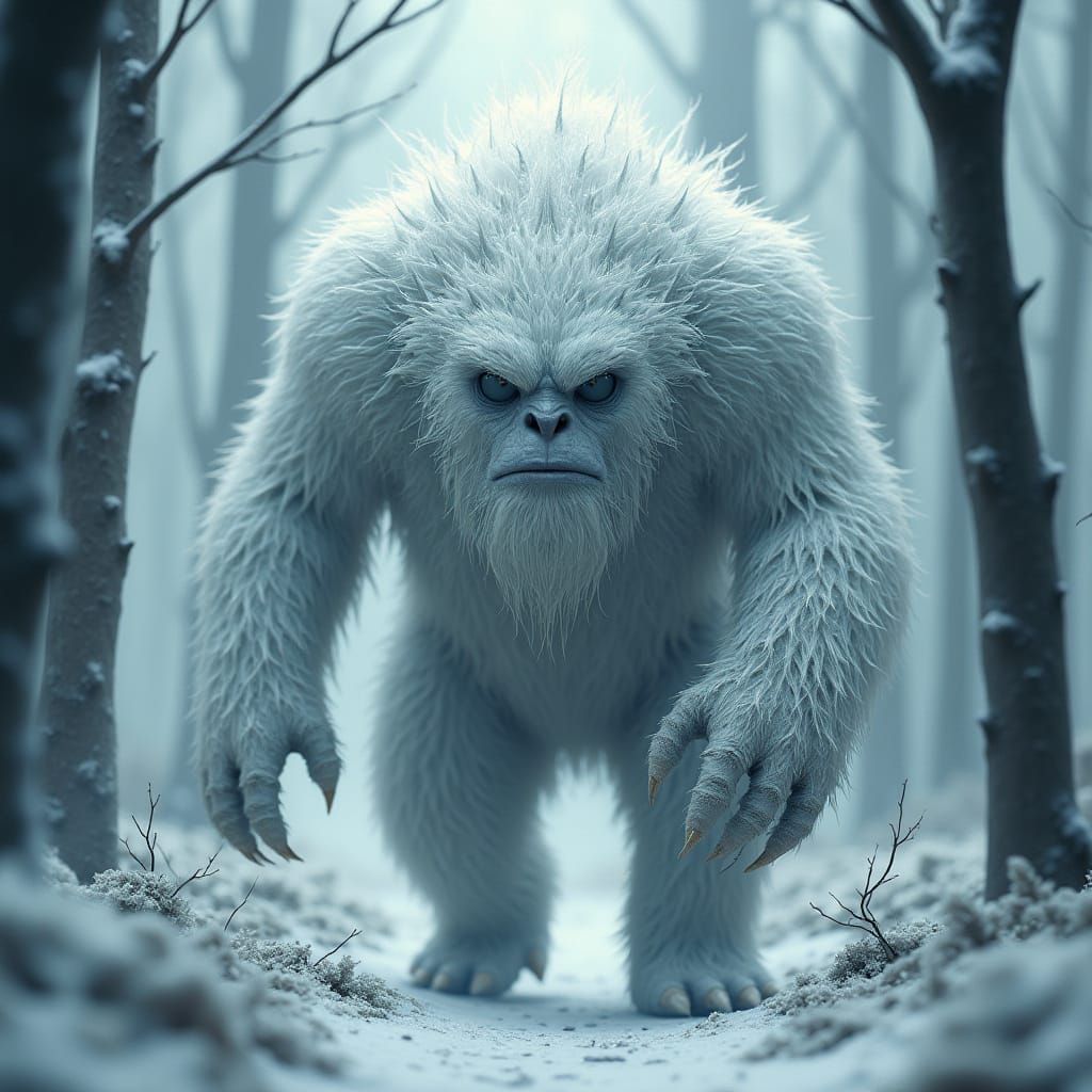 Detailed Abominable Snowman in Misty Forest