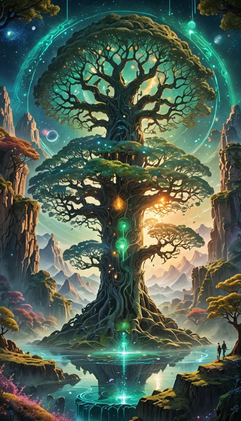 Magical Tree in a Vibrant Fantasy Worldscape