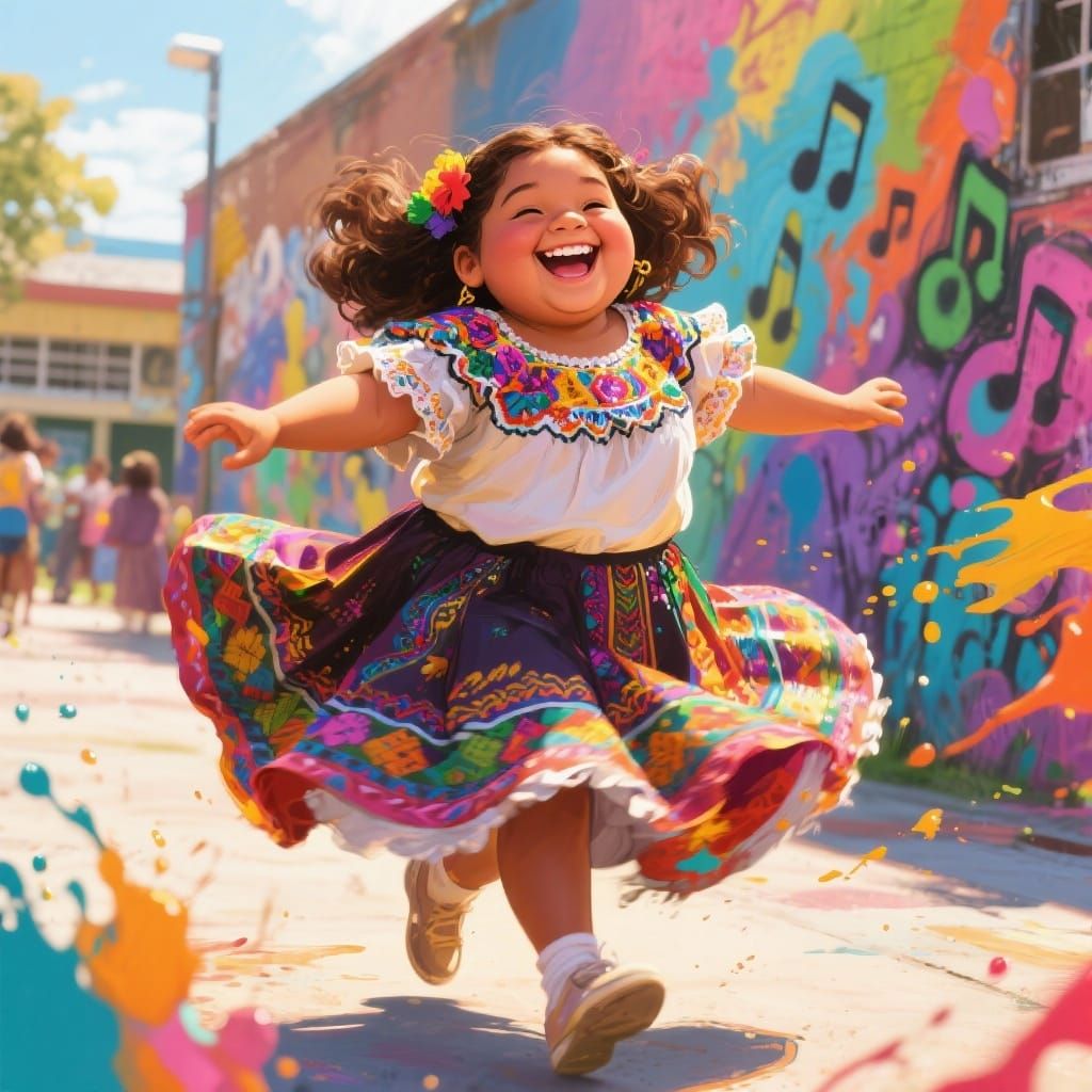 Girl in Vibrant Hispanic Attire Celebrates Culture and Unity