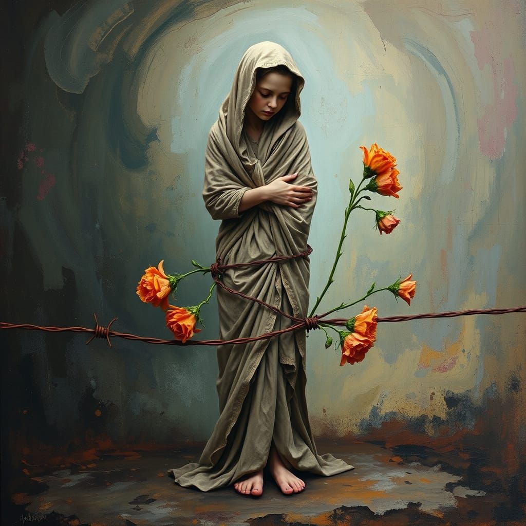 Surreal Figure in Dreamlike Expressionist Landscape