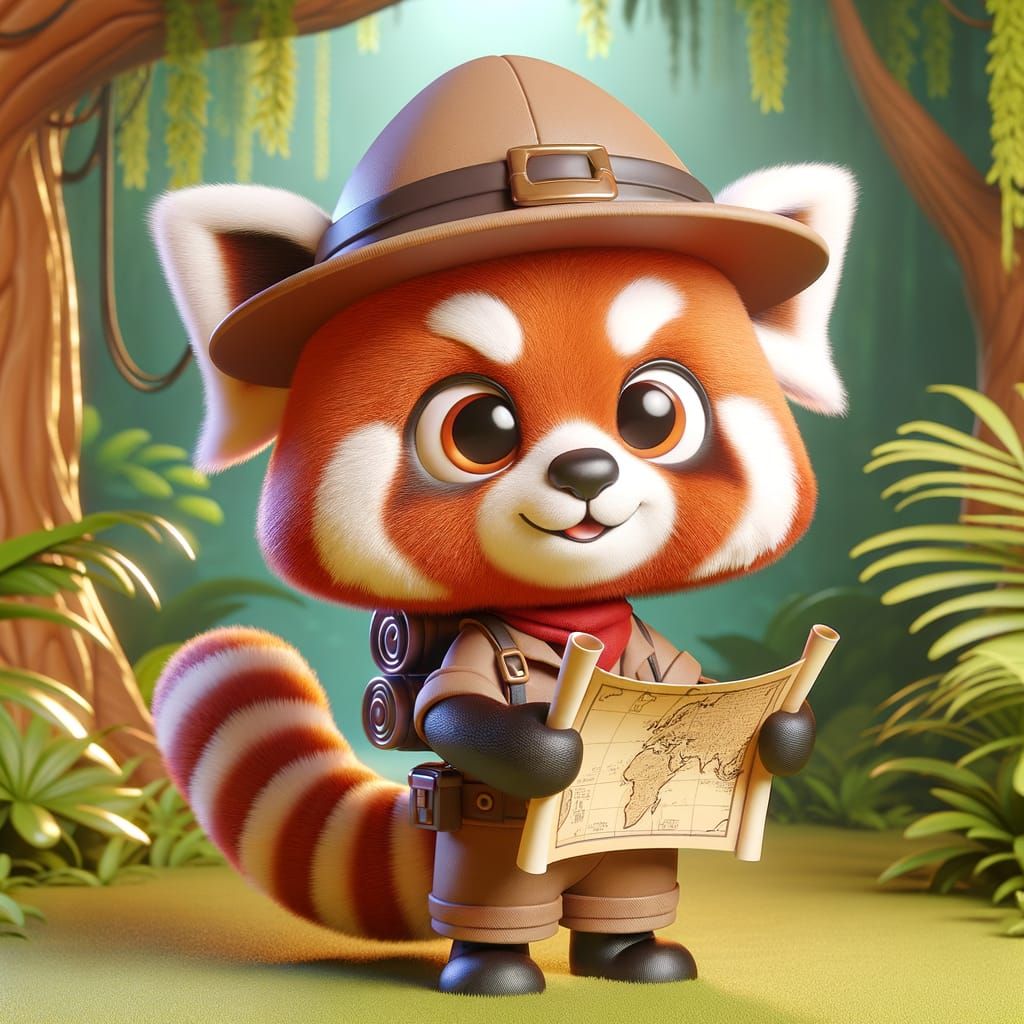 Red Panda Explorer in Magical Jungle, Disney 3D Style