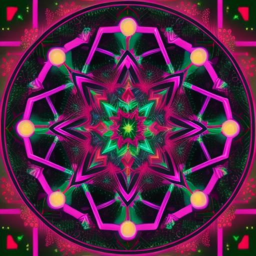 Neon Christmas Mandala in Synthwave Style