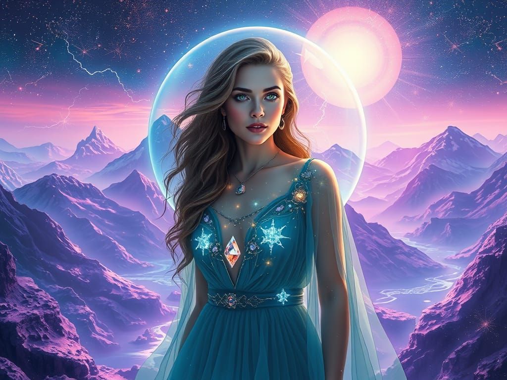 Ethereal Goddess Shines Amongst Celestial Wonders in Fractal...