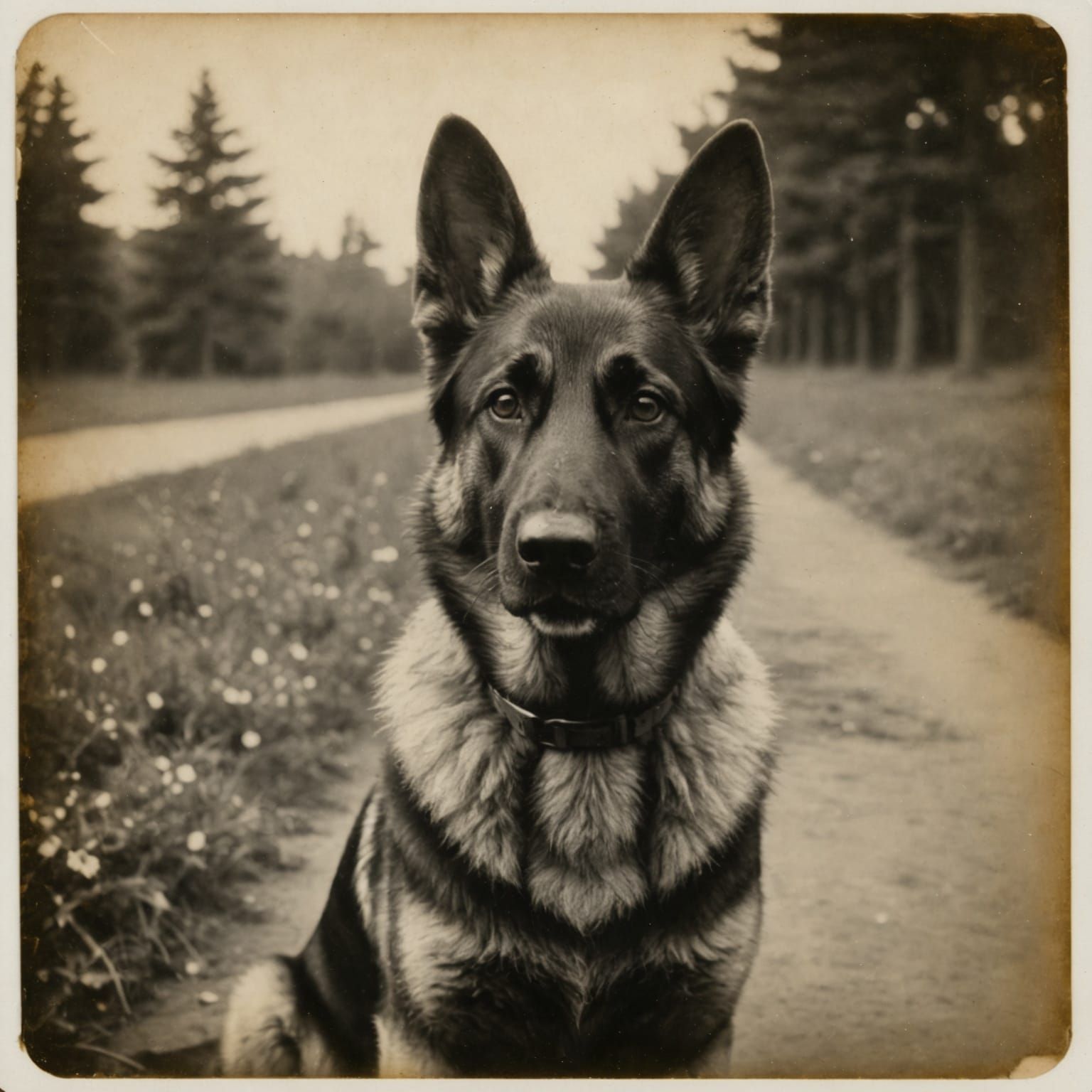 German Shepherd in Vintage Polaroid Style