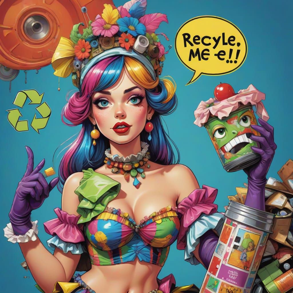 Vibrant Garbage Maiden's Plea in a Multicolor World