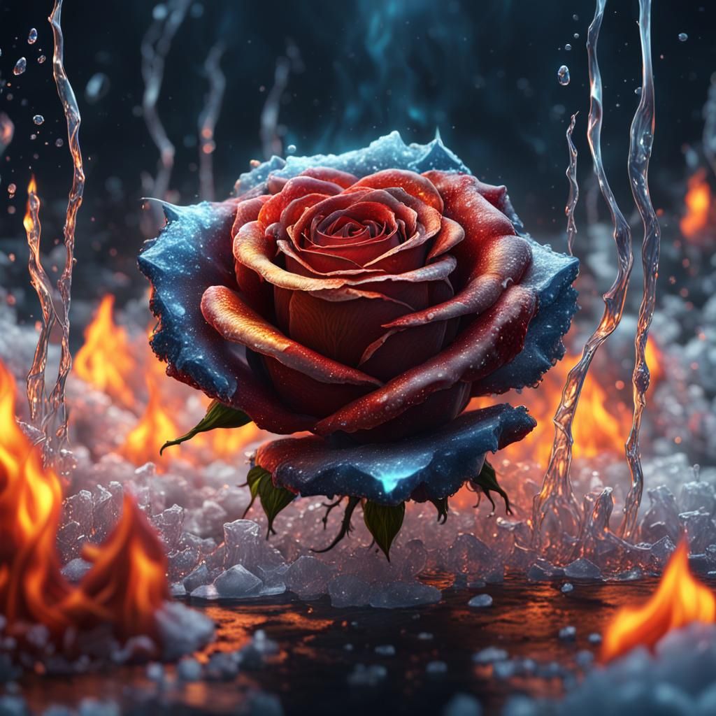 Fiery Ice Rose: Detailed Fantasy Art