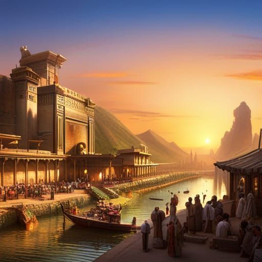 Epic Desert City at Sunset With Pharaoh Tomb