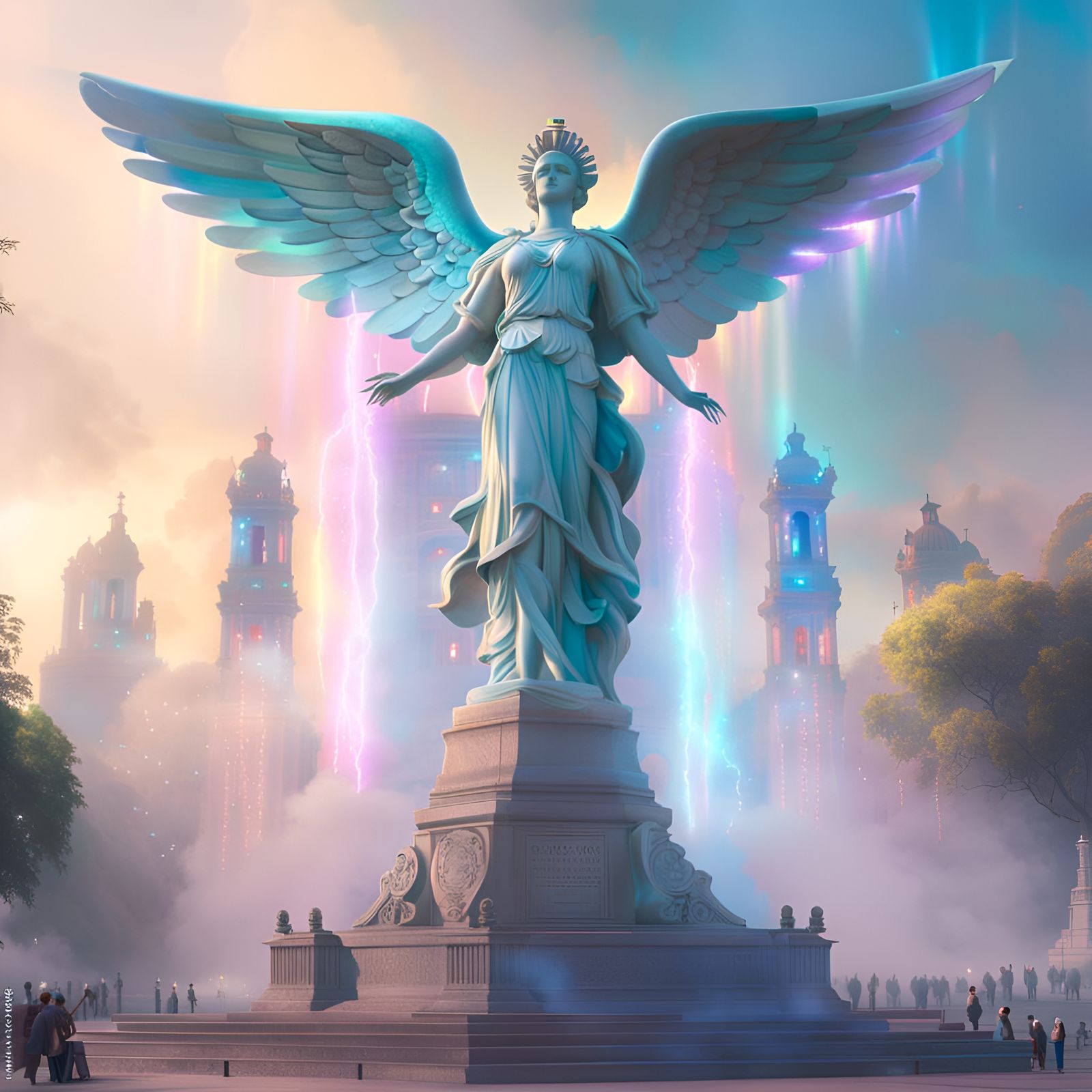 Radiant Angel of Independence in Ethereal Pastel Hues