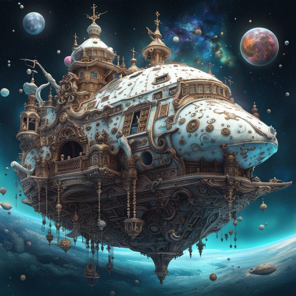 Alien Pirate Ship in Rococo Gothic Galaxy
