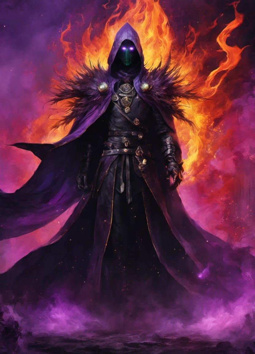 Purple Luminescent Warlock with Flaming Eyes