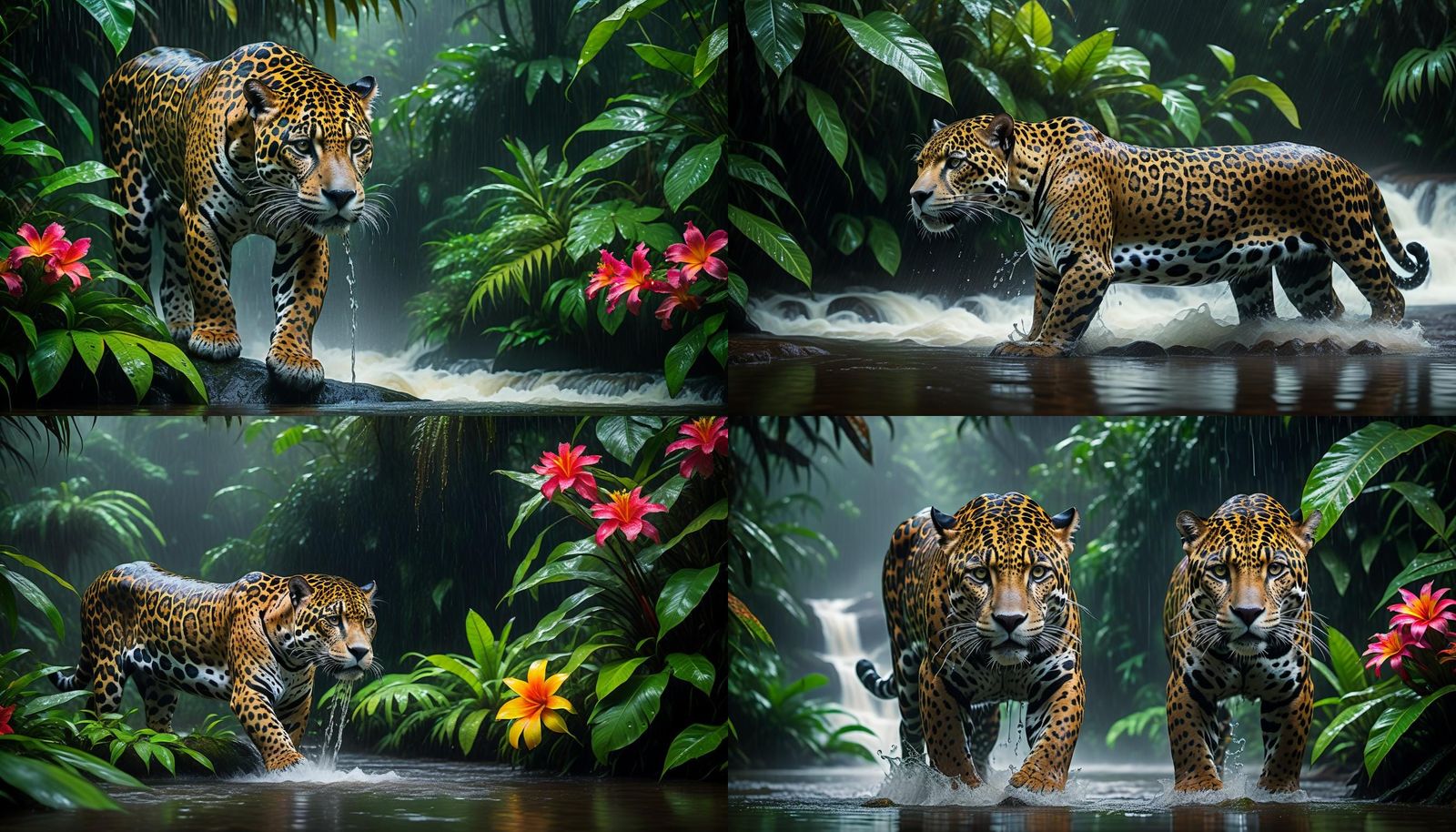Jaguar Drinks in Rainy Season: Wildlife Photography