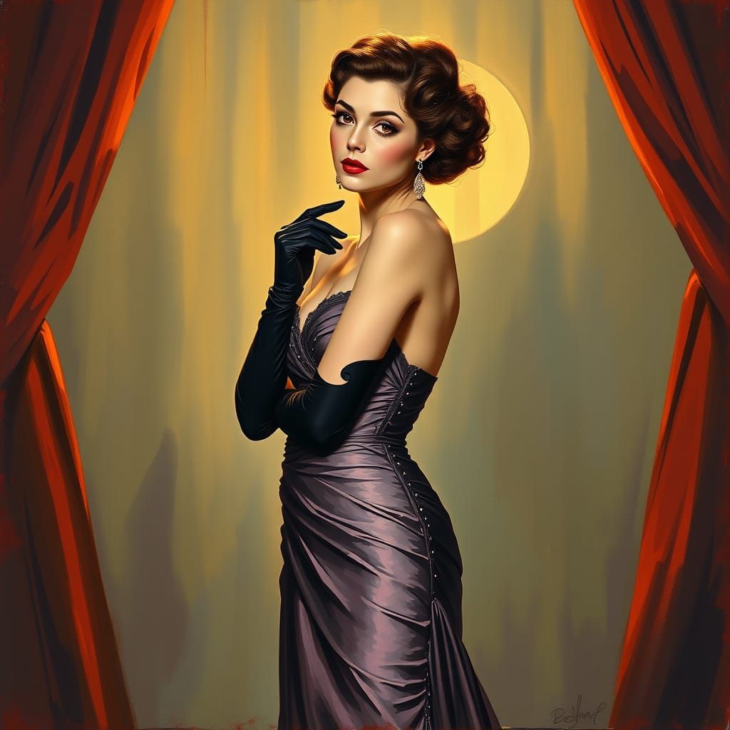 Elegant Parisian Woman in Lautrec-Style Gaslight