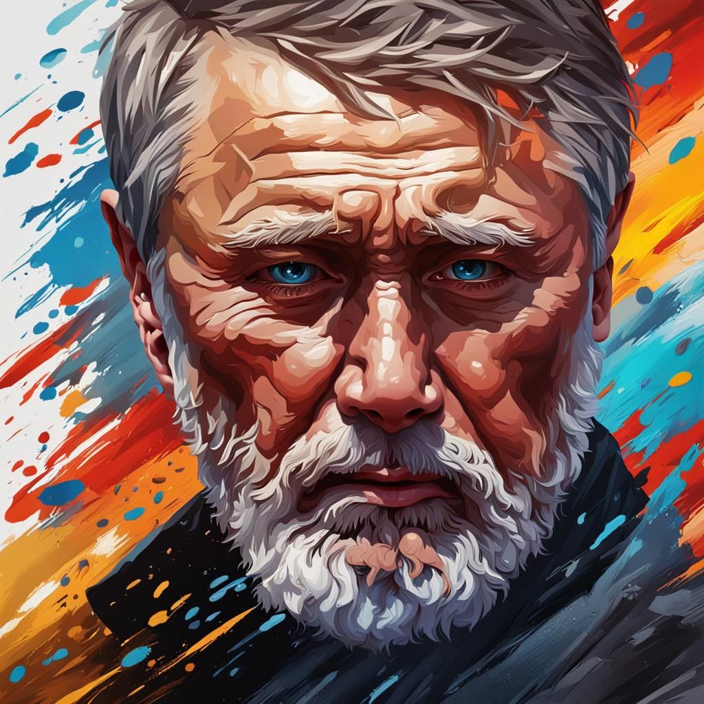 Dramatic Hyperrealistic Portrait with Colorful Background