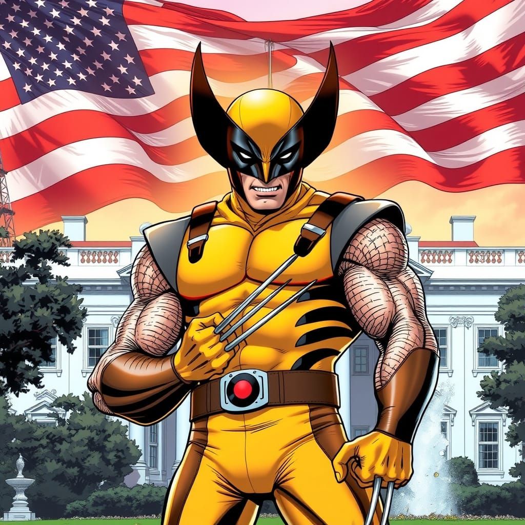 Wolverine Stands Tall in Front of the White House in Classic...