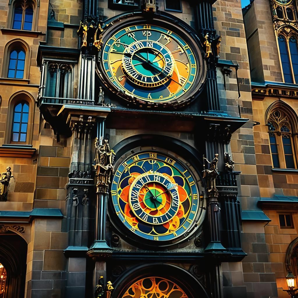 Prague Astronomical Clock at Night in Gothic Style