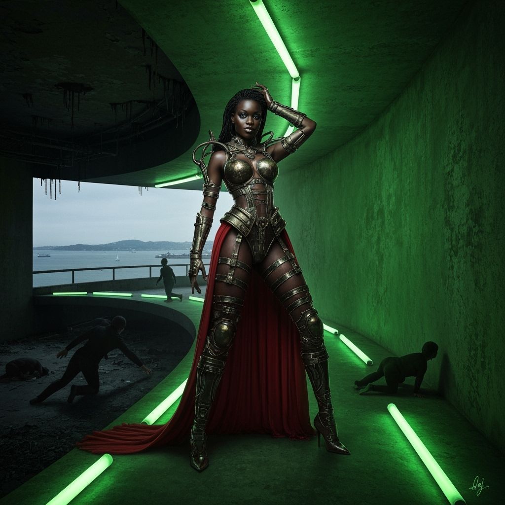 Dystopian Black Woman in Abandoned San Francisco