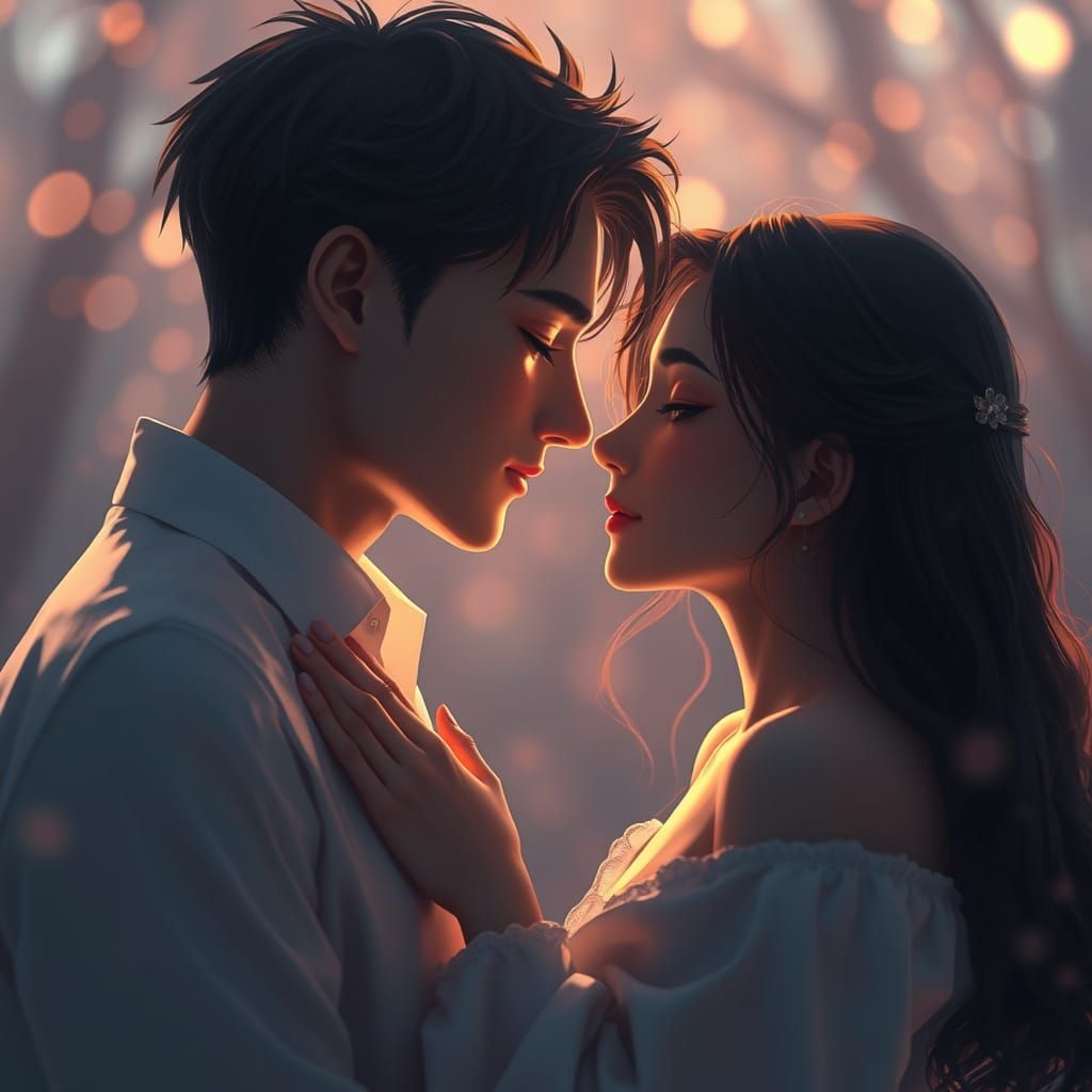 Tender Moment of Blossoming Romance in Magical Realism