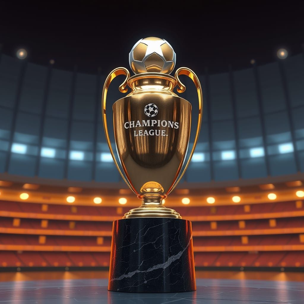 Golden UEFA Champions League Trophy on Marble Pedestal