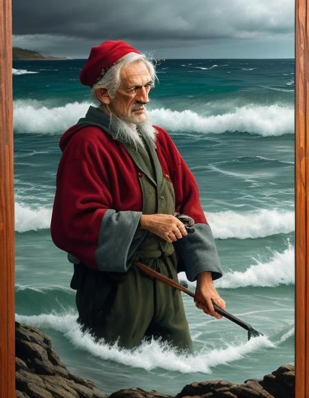 Fisherman in Stormy Seas: Tachisme Brushwork