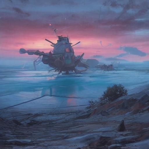 Magnetrin Ship Flying Through Futuristic City