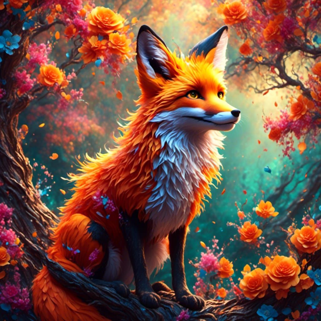 Colorful Bird in Summer Landscape, Hyperrealistic Art