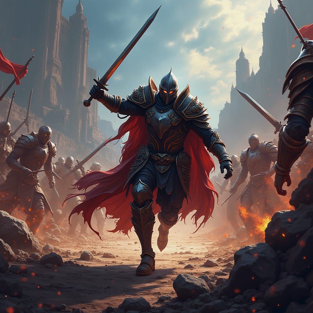 Anime Arena Battle Scene in Cel-Shaded Style