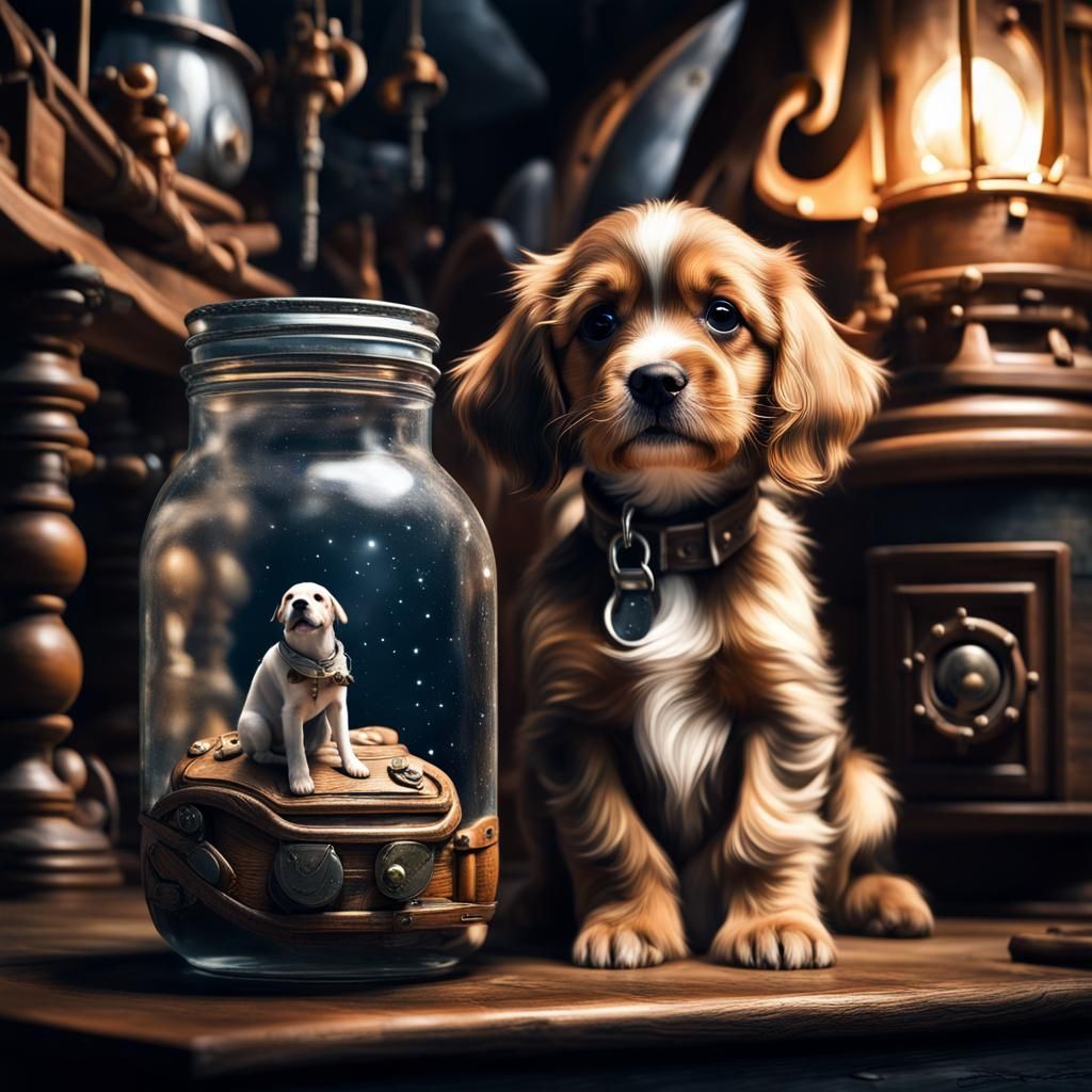 Puppy with Space Jar on Pirate Ship