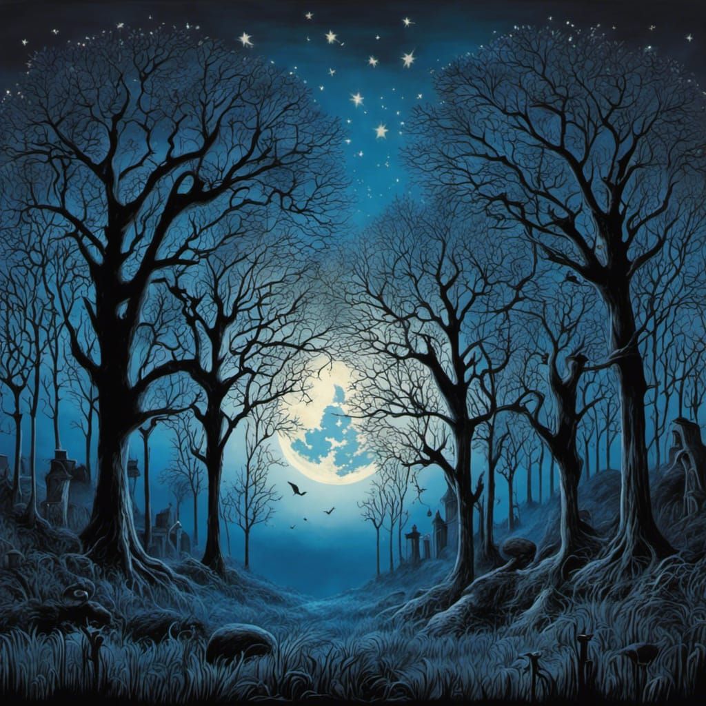 High Gothic Graveyard in Tim Burton Style