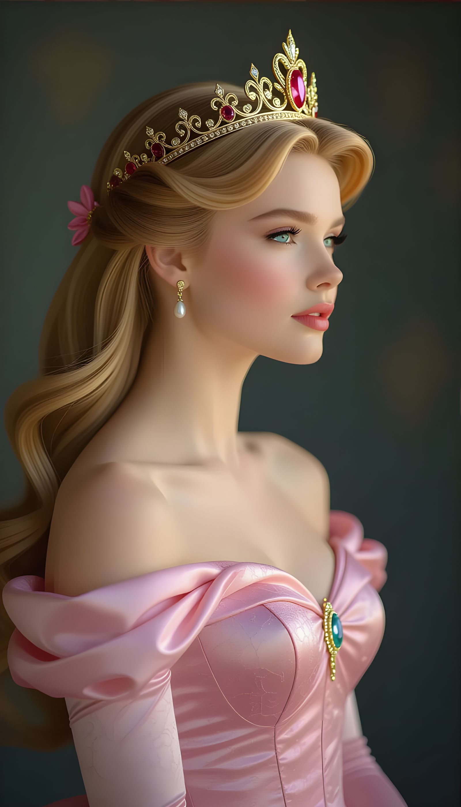 Hyperrealistic Portrait of Aurora in Pink Dress