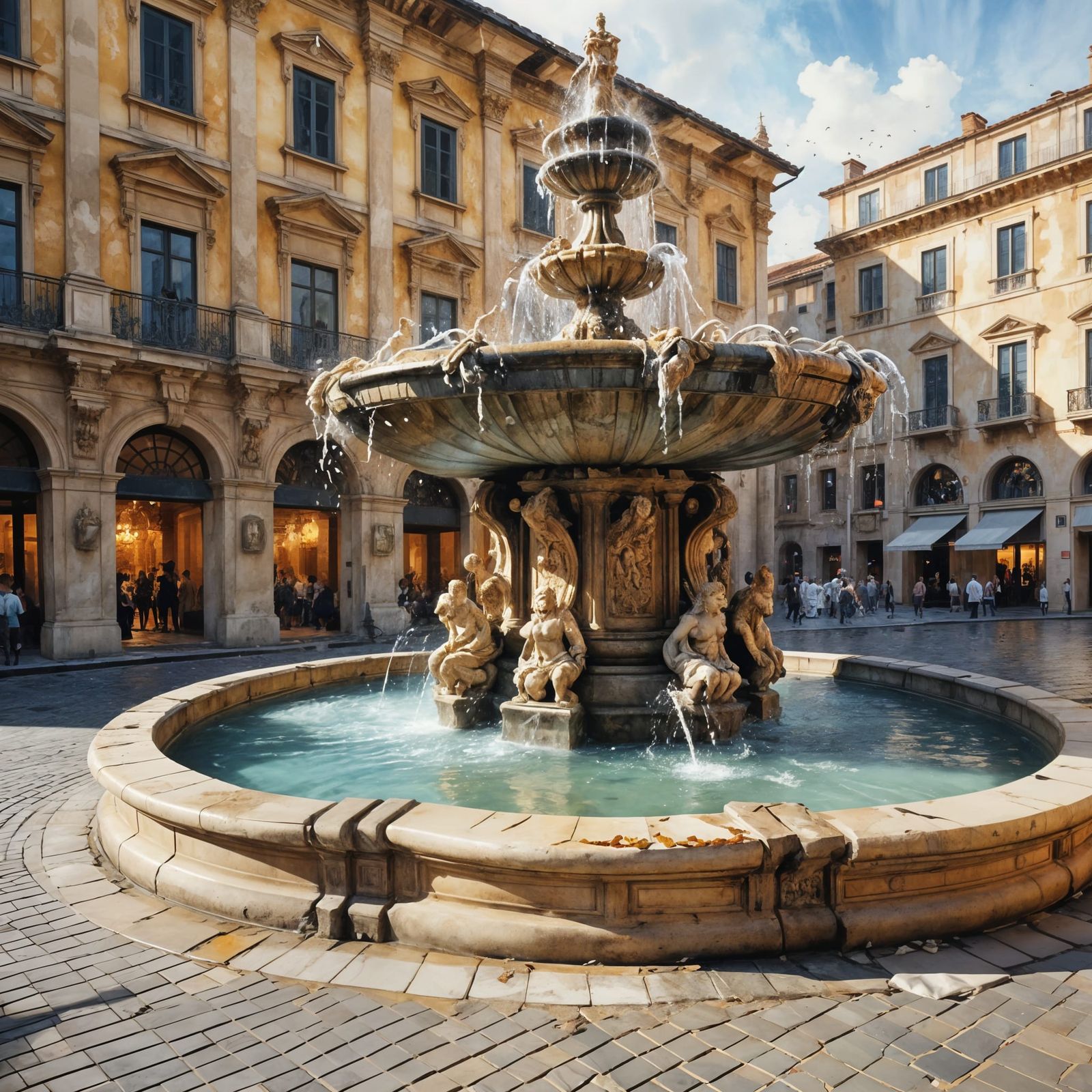 Ornate Baroque Fountain in Golden Light