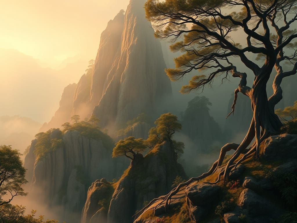 Ethereal Mountain Sanctuary in Dreamlike 8K Matte Painting