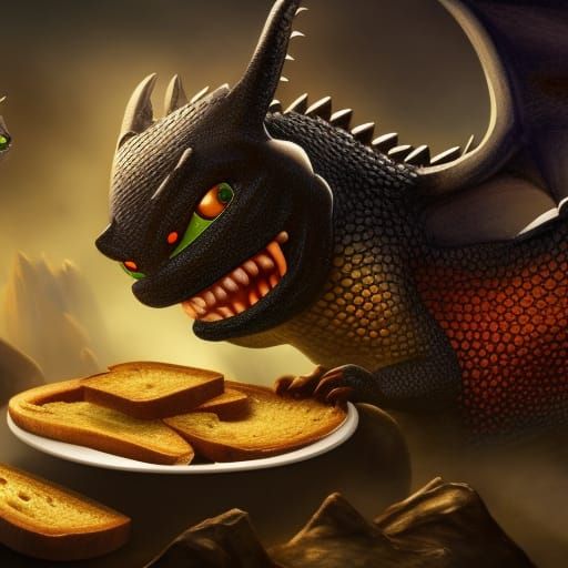 Toothless the Dragon Eating Toast