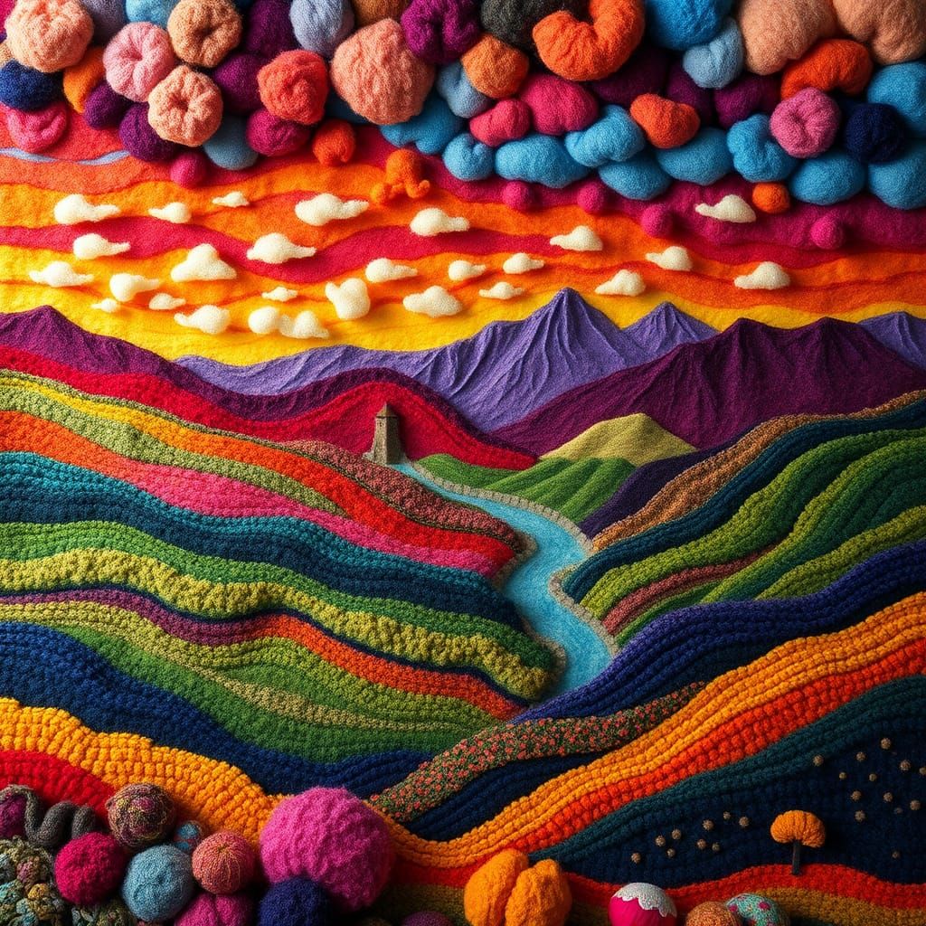 Glowing Wool Landscape Inspired by Fiber Art