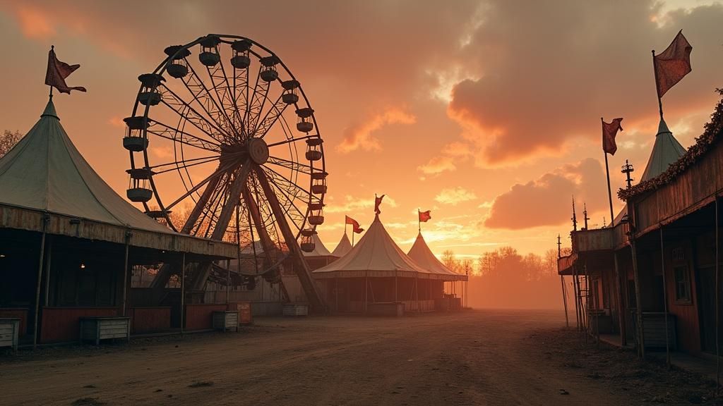 Abandoned Carnival at Dusk in Film Noir Style