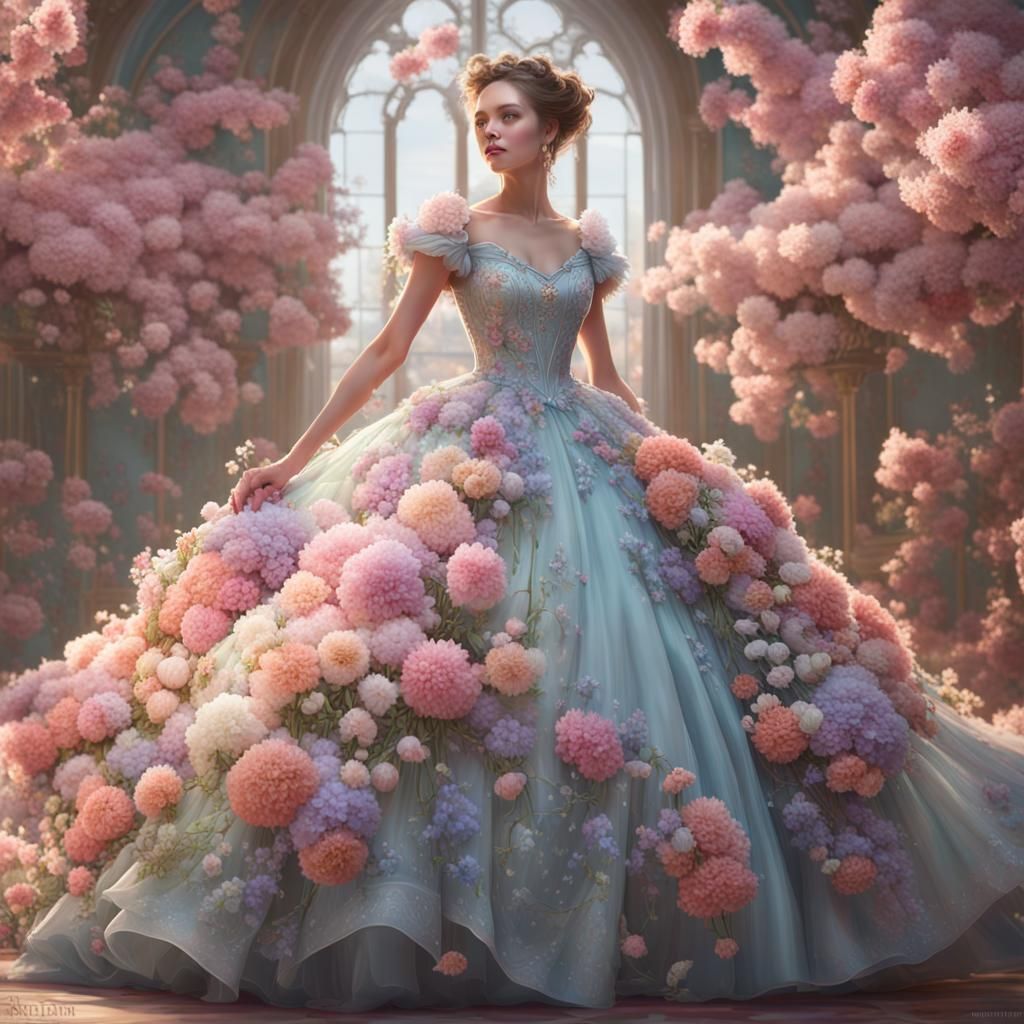 Floral Ballgown Portrait in Pastel Colors