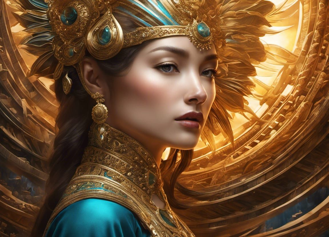 Intricate Ink Landscape with Mother and Child Portrait