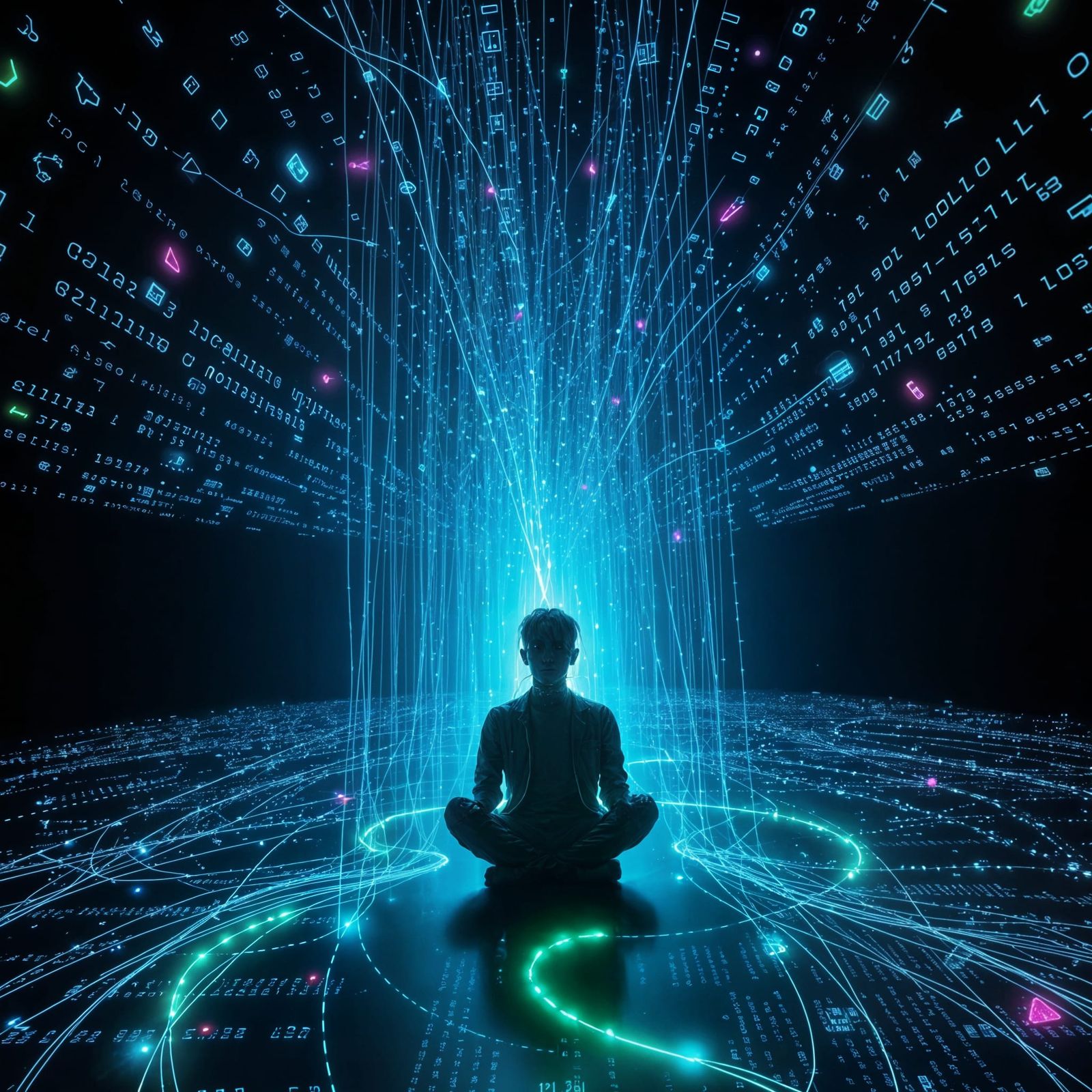 AI Depicts Overwhelmed Mind Downloading Internet