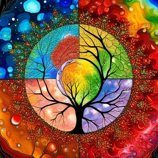 Four Seasons Tree in Blown Glass Sculpture