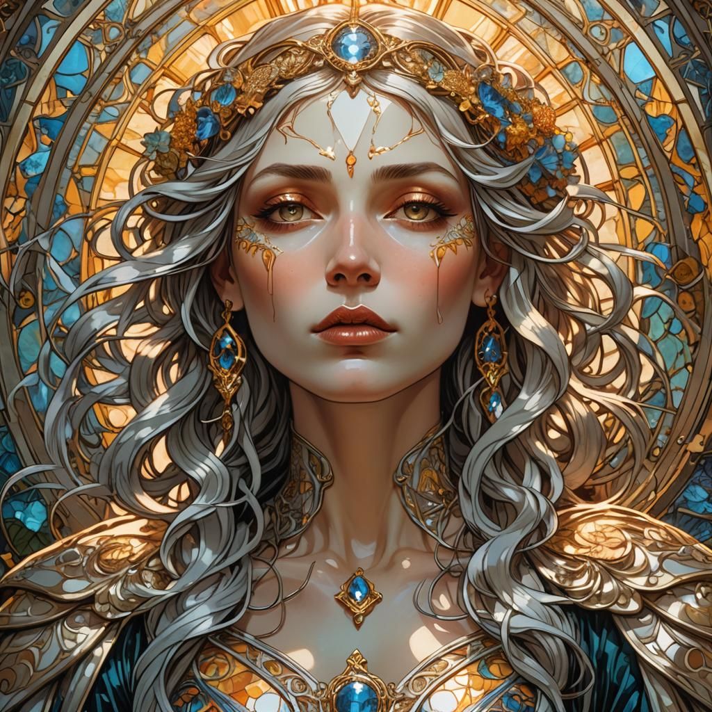 Woman's Tragic Portrait in Art Nouveau Style