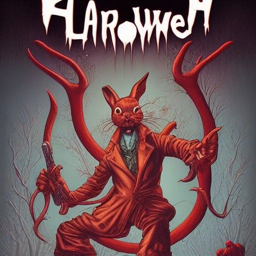 Scary Blood Bunny in Comic Book Style