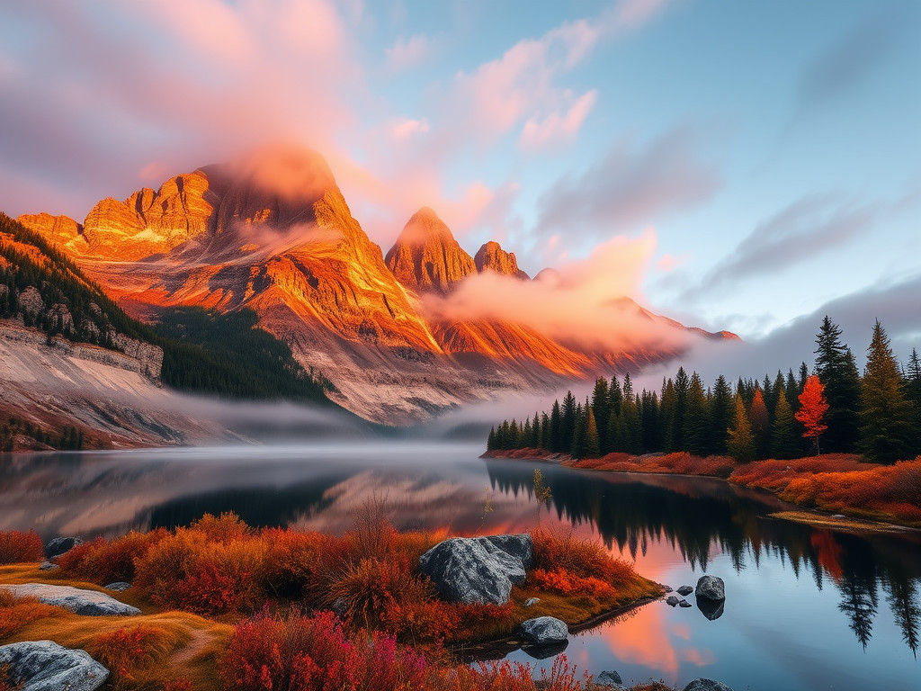 Autumn Dawn on a Serene Mountain Lake