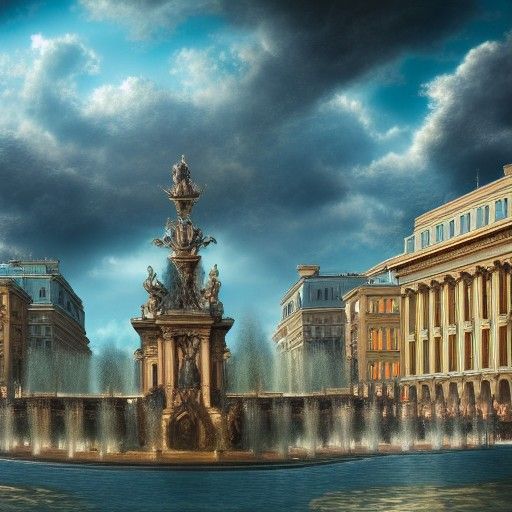 Beaux-Arts Palace with Swirling Clouds, Fantasy Art