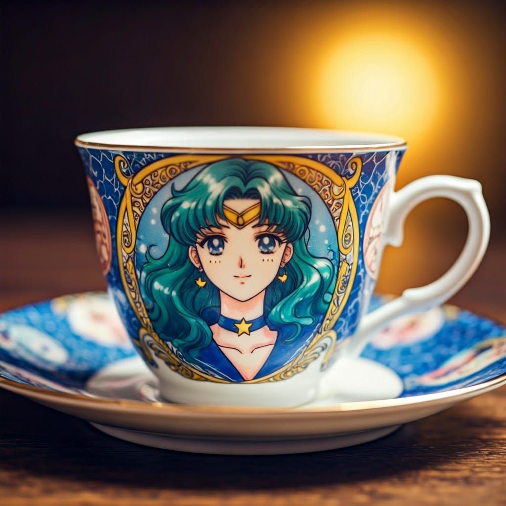 Sailor Neptune Teacup: Vibrant Anime Art