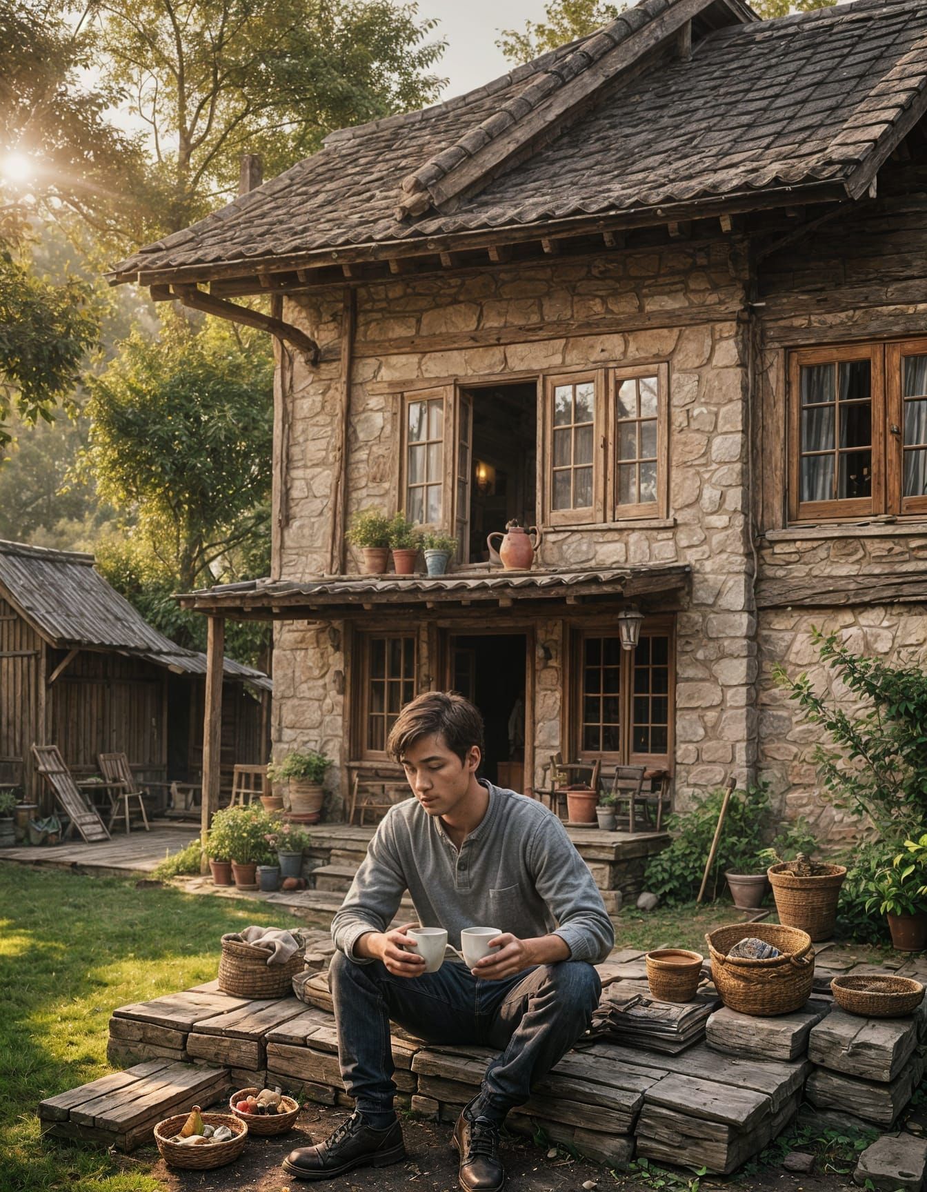 Cozy Village Evening: Cinematic Film Still